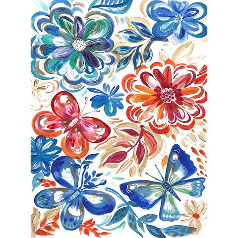 Butterfly Garden Gold Ornate Wood Framed Art Print with Double Matting by Del Sol, Ani