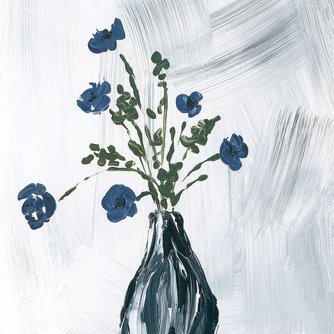 Dusty Blue Floral Spray Black Modern Wood Framed Art Print by Price, Lucille