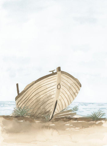Beached Wooden Row Boat I White Modern Wood Framed Art Print with Double Matting by Price, Lucille