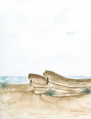 Beached Wooden Row Boat II White Modern Wood Framed Art Print with Double Matting by Price, Lucille