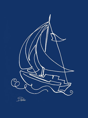 Little Sail On Blue White Modern Wood Framed Art Print with Double Matting by Pinto, Patricia