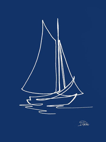 Little Sail On Blue White Modern Wood Framed Art Print with Double Matting by Pinto, Patricia