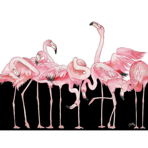 Black And White Meets Flamingos White Modern Wood Framed Art Print by Medley, Elizabeth