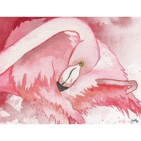 Resting Flamingo Gold Ornate Wood Framed Art Print with Double Matting by Medley, Elizabeth