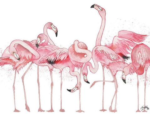 Flamingos Flaunting It Black Ornate Wood Framed Art Print with Double Matting by Medley, Elizabeth