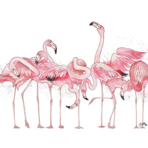 Flamingos Flaunting It Black Modern Wood Framed Art Print with Double Matting by Medley, Elizabeth