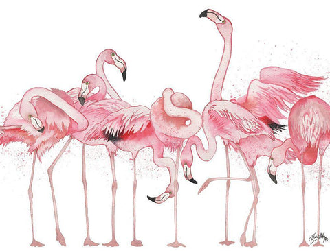 Flamingos Flaunting It White Modern Wood Framed Art Print with Double Matting by Medley, Elizabeth