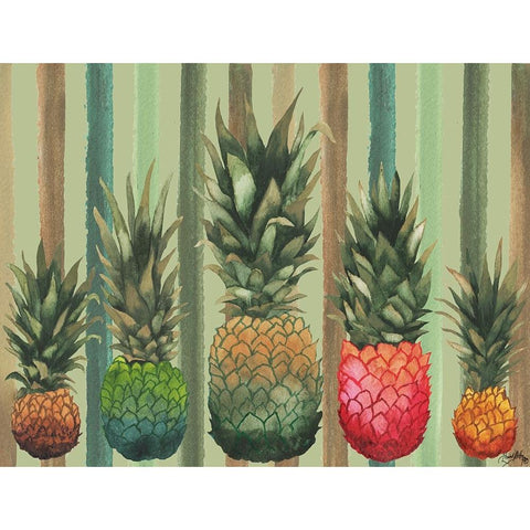 Pineapples Black Modern Wood Framed Art Print with Double Matting by Medley, Elizabeth