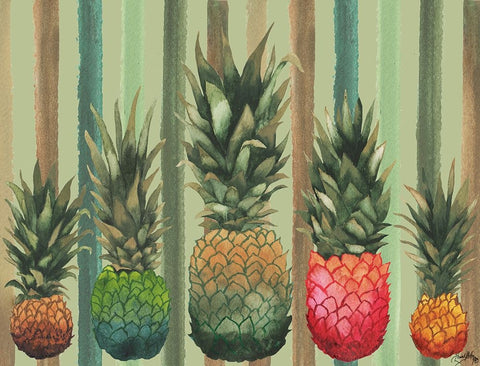 Pineapples White Modern Wood Framed Art Print with Double Matting by Medley, Elizabeth