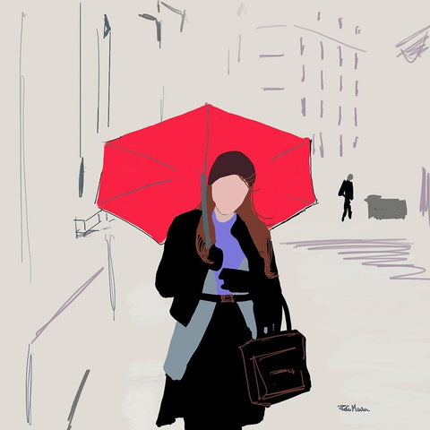 Rainy Stroll White Modern Wood Framed Art Print by Maria, Robin