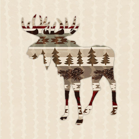 Patterned Moose White Modern Wood Framed Art Print with Double Matting by Biscardi, Nicholas
