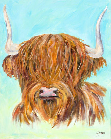 Highland Cow White Modern Wood Framed Art Print with Double Matting by DeRice, Julie