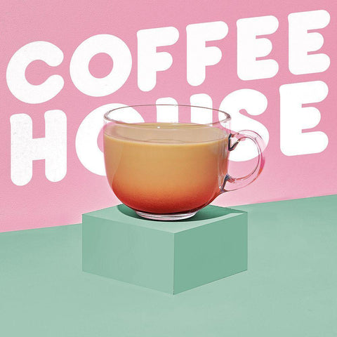 Coffee House White Modern Wood Framed Art Print with Double Matting by SD Graphics Studio