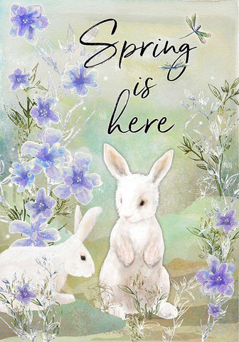 Spring Is Here Sweet Bunny Black Ornate Wood Framed Art Print with Double Matting by Diannart