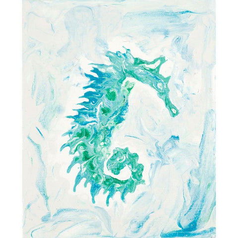 Teal Seahorse Black Modern Wood Framed Art Print with Double Matting by Grace, Ajoya