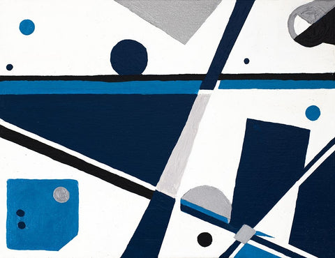 Geom Blue White Modern Wood Framed Art Print with Double Matting by Grace, Ajoya
