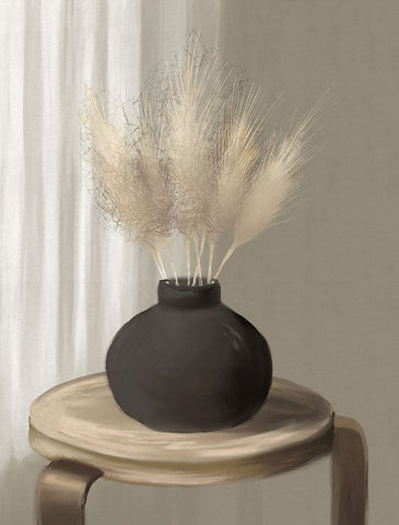 Pampas Grass In Black Vase Black Modern Wood Framed Art Print by Medley, Elizabeth