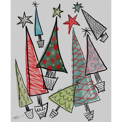 Christmas Trees White Modern Wood Framed Art Print by Medley, Elizabeth