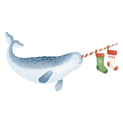 Christmas Whale Narwhal Black Modern Wood Framed Art Print with Double Matting by Sheppard, Lucca