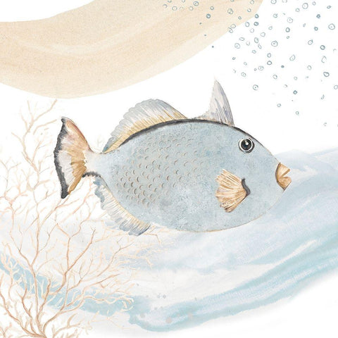 Ocean Oasis Waves Blue Fish White Modern Wood Framed Art Print by Pinto, Patricia