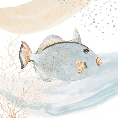 Ocean Oasis Waves Blue Fish White Modern Wood Framed Art Print with Double Matting by Pinto, Patricia