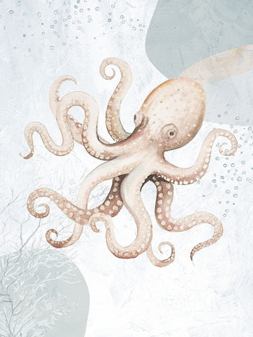 Ocean Oasis Octopus I White Modern Wood Framed Art Print with Double Matting by Pinto, Patricia