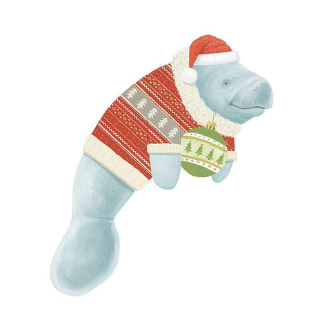 Jolly Christmas Manatee I White Modern Wood Framed Art Print with Double Matting by Sheppard, Lucca