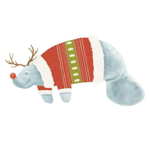 Jolly Christmas Manatee II White Modern Wood Framed Art Print with Double Matting by Sheppard, Lucca