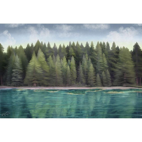 Lakeside Mirage Gold Ornate Wood Framed Art Print with Double Matting by Medley, Elizabeth