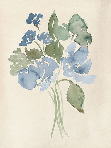 Blue Bouquet I White Modern Wood Framed Art Print with Double Matting by Price, Lucille