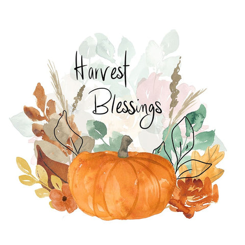 Harvest Blessings Pumpkin Bouquet White Modern Wood Framed Art Print with Double Matting by Price, Lucille