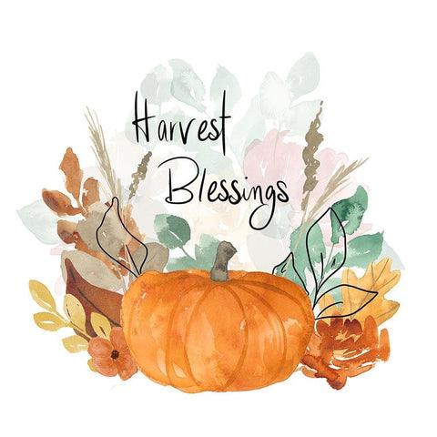 Harvest Blessings Pumpkin Bouquet Black Modern Wood Framed Art Print with Double Matting by Price, Lucille