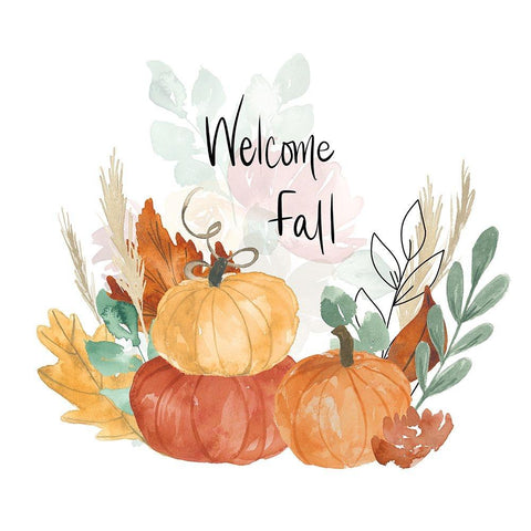 Welcome Fall Pumpkin Bouquet White Modern Wood Framed Art Print by Price, Lucille