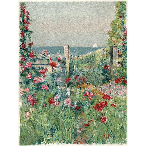 Sea View Garden Path White Modern Wood Framed Art Print by Piddix