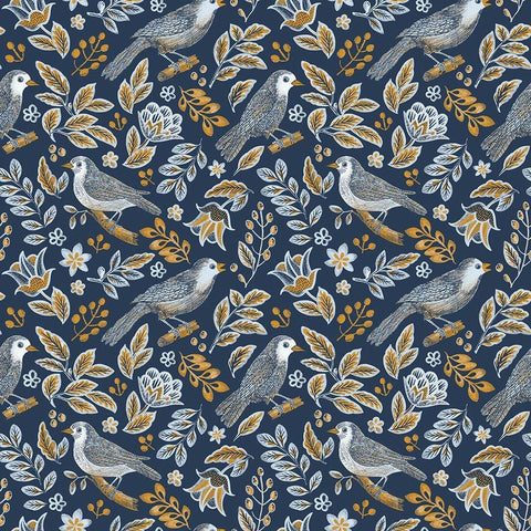 Bird Pattern Gold Ornate Wood Framed Art Print with Double Matting by Piddix