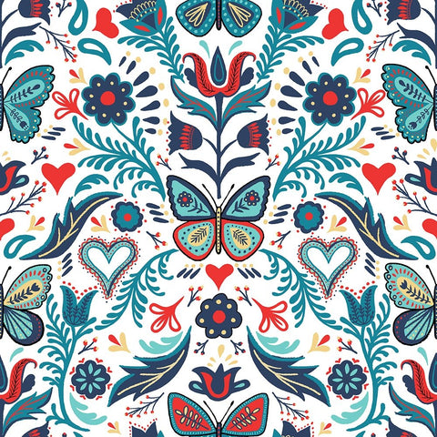 Butterfly Garden Black Ornate Wood Framed Art Print with Double Matting by Piddix