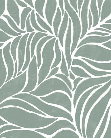 Sage Leaves White Modern Wood Framed Art Print with Double Matting by Quach, Anna