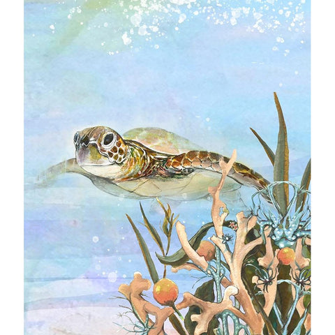 Turtle By The Reef II Gold Ornate Wood Framed Art Print with Double Matting by Diannart