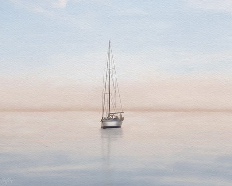 Quiet Morning Sail White Modern Wood Framed Art Print with Double Matting by Medley, Elizabeth