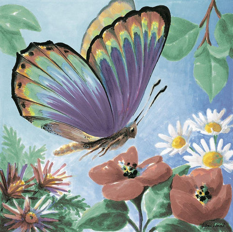 Butterfly Flowers I White Modern Wood Framed Art Print with Double Matting by Loreth, Lanie