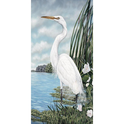 Great White Egret Gold Ornate Wood Framed Art Print with Double Matting by Harris, James