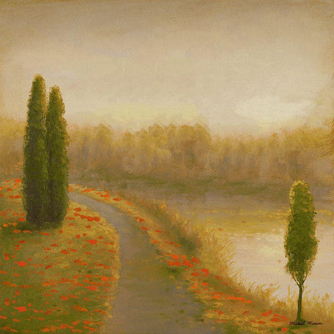 Isle Floral Pathway I White Modern Wood Framed Art Print with Double Matting by Marcon, Michael