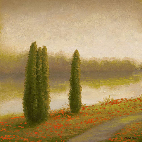 Isle Floral Pathway II White Modern Wood Framed Art Print with Double Matting by Marcon, Michael