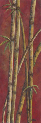 Red Bamboo I White Modern Wood Framed Art Print with Double Matting by Pinto, Patricia
