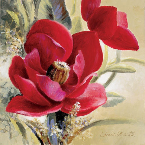 Russio Red Magnolia I Black Modern Wood Framed Art Print with Double Matting by Loreth, Lanie