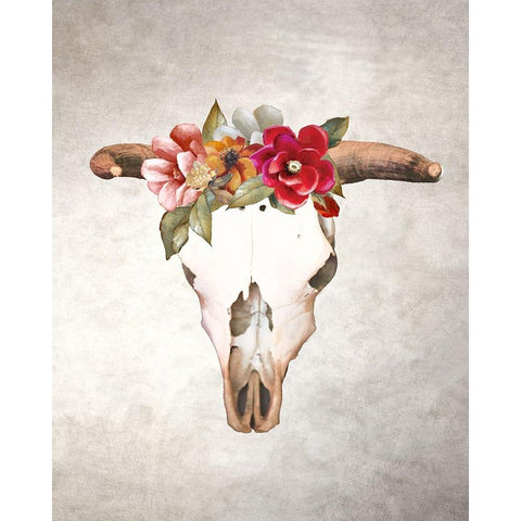 Flowered Skull White Modern Wood Framed Art Print by Loreth, Lanie