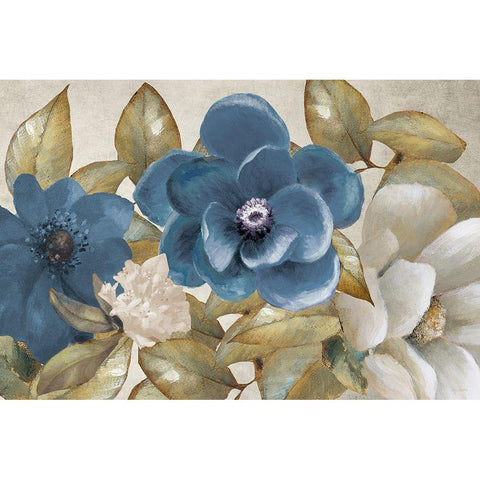 Russio Blue Magnolias Black Modern Wood Framed Art Print with Double Matting by Loreth, Lanie