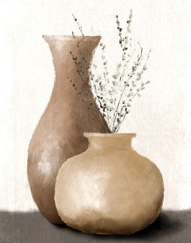 Earth Toned Urns Black Ornate Wood Framed Art Print with Double Matting by Loreth, Lanie