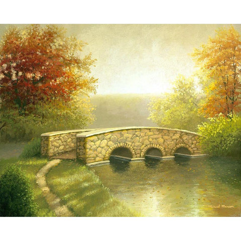 Autumn Bridge I White Modern Wood Framed Art Print by Marcon, Michael