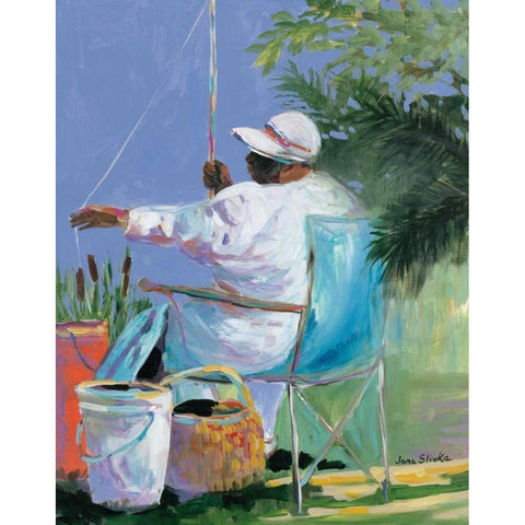 Sisters Fishing II White Modern Wood Framed Art Print by Slivka, Jane